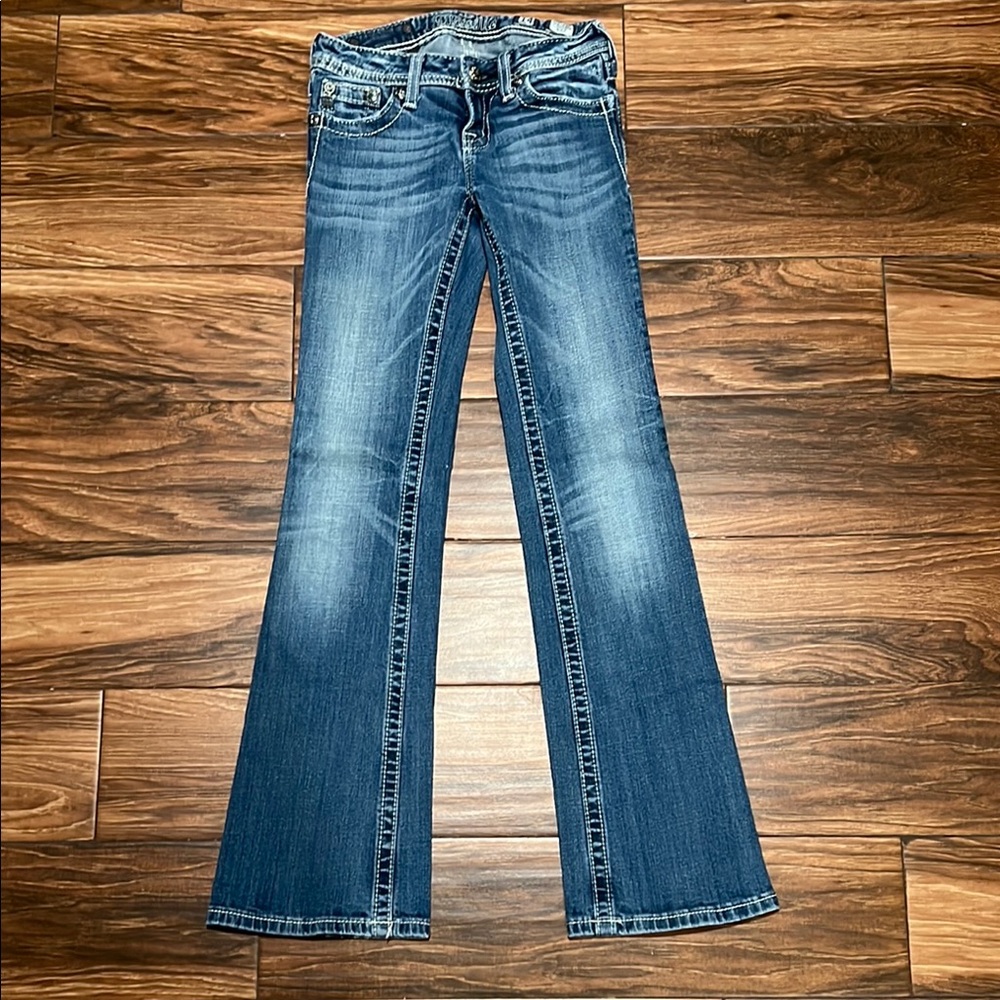 Miss Me Blue Boot Cut Jeans with Vintage Wash